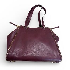 INC International Concepts Studded Tote Burgundy Faux Leather Shoulder Bag